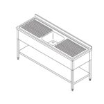 Dishwasher Table - 140 x 70cm - with Sink and Backsplash - incl Storage Shelf