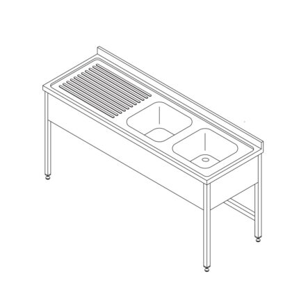 Dishwasher Table - 150 x 70cm - with 2 Sinks and Backsplash