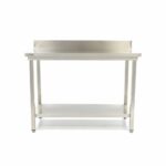 Stainless Steel Table - 140 x 60cm - Adjustable Height - with Backsplash and Storage Shelf - imagine 2