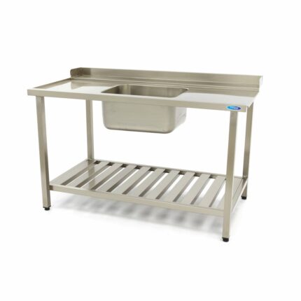 Dishwasher Table - 120 x 75cm - Left - with Sink and Backsplash - incl Storage Shelf