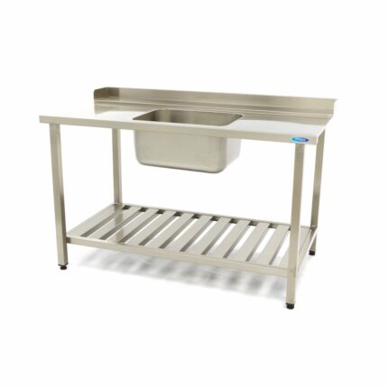 Dishwasher Table - 120 x 75cm - Right - with Sink and Backsplash - incl Storage Shelf