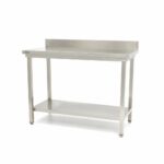 Stainless Steel Table - 180 x 60cm - Adjustable Height - with Backsplash and Storage Shelf