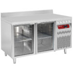 Wall ventilated refrigerated table, 2 glass doors GN 1/1, 260 liters