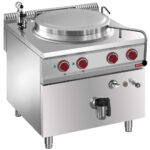 Electric boiling pan, 100-liter tank, indirect heating, on cupboard