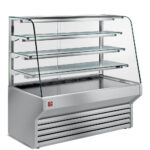 Refrigerated display counter curved window