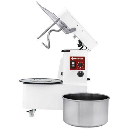 Spiral kneader 22 liters tilting head, removable bowl, 2 speeds, timer, on wheels