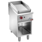Smooth gas fry top, chromium-plated, module 1/2, open cupboard