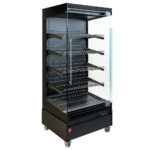 Heated display case, self-service, with glass door, on wheels - FULL BLACK