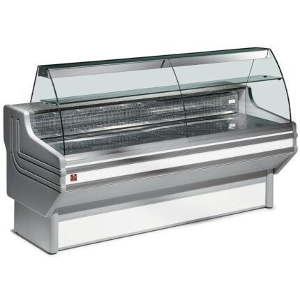 Refrigerated display counter curved glass, ventilated, with reserve