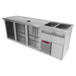 Bar counter with 3 compartments, draining board + grid, 2 sinks on the right. - KBR/32D+K-P1/L+K-PB/2+K-PI+K-T1/2