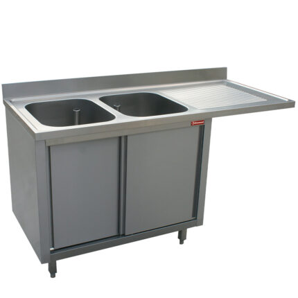 Sink 2 tanks 500x500x325 right draining board on cupboard 2 sliding doors and dishwasher space