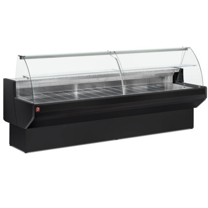 Refrigerated display counter, curved glass with storage space - BLACK