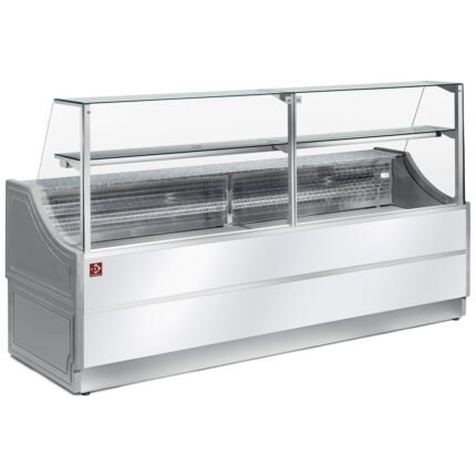 Refrigerated display counter straight panel 90°, without storage space