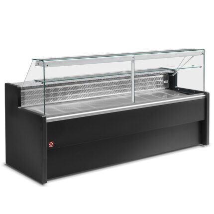 Refrigerated display counter with straight glass panel 90°, with  reserve - BLACK+KIT sliding plexiglass RO25/... made up of: