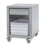 Stainless steel support + drawer, on wheels, for forming machines