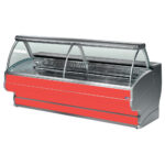 Refrigerated display counter curved glass, ventilated, with reserve