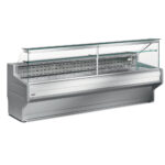 Refrigerated display counter with straight glass panel 90°, with reserve
