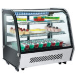 Refrigerated table display case, 3 levels, curved glass