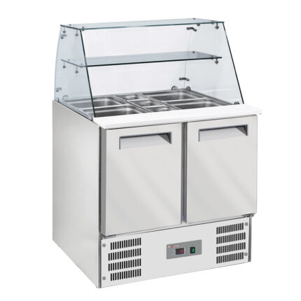 Refrigerated saladette with curved glass 2x GN1/1 + 3x GN 1/6-150 mm + reserve 2 doors GN1/1