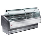 Refrigerated display counter, curved glass with storage space