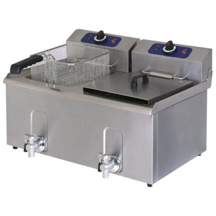 Electric fryer with drain tap, tabletop, oil capacity 10+10 litres