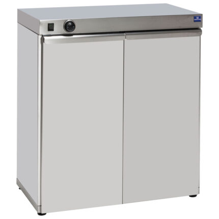 Heated cupboard with 2 hinged doors for 120 plates of ø 350 mm