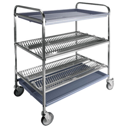 drying rack trolley for plates and glasses with 3 levels, capacity 120 plates