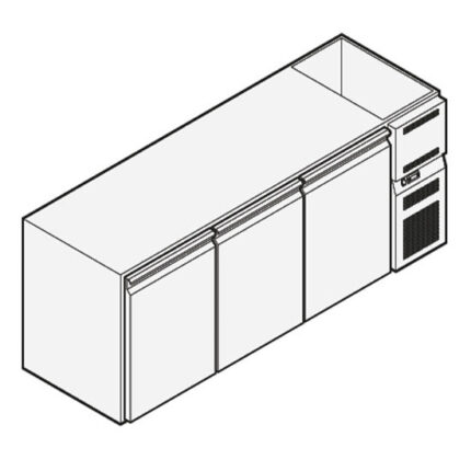Refrigerated beverage counter with 3 doors with refrigerated sink, 2090x590 mm, +2°/+10°C