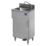 hand wash basin on closed cabinet, foot operated