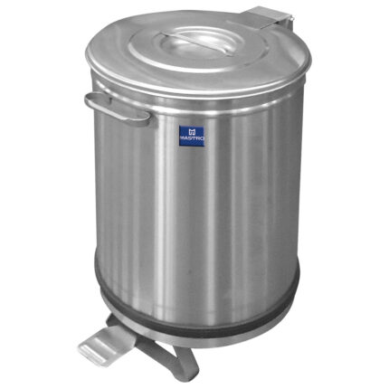 waste bin in stainless steel on castors, foot operated, 90 litres