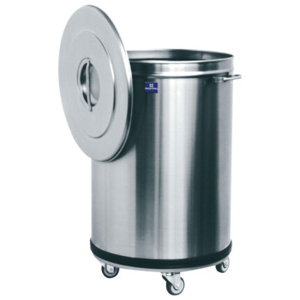 waste bin in stainless steel on castors, 50 litres