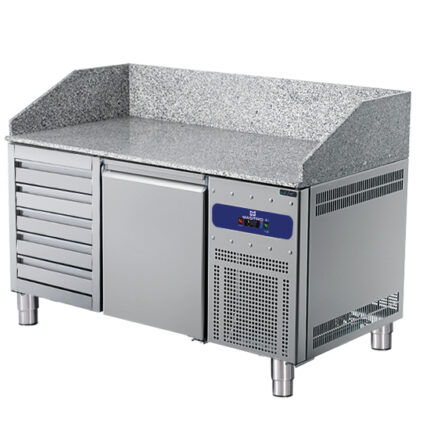 Pizza counter 1600 mm with 1 door 600x400 mm, 5 drawers EN