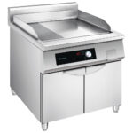 Induction griddle with 1/3 grooved plate and 2/3 smooth on closed cabinet
