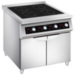 Induction plate with 4 cooking zones each 5,0 kW on closed cabinet