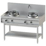gas wok hob with shelf, 2 burners, 1 water tap