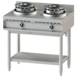 gas wok hob with shelf, 2 burners