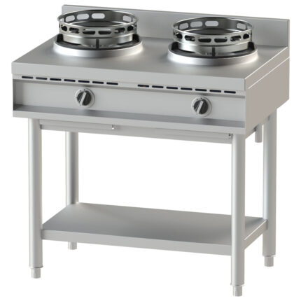 gas wok hob with shelf, 2 burners