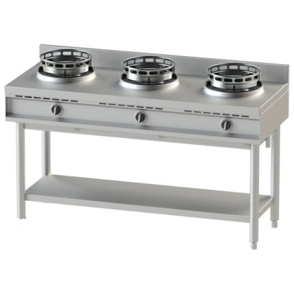 gas wok hob with shelf, 3 burners