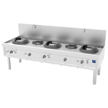Gas wok hob with 3 burners 27,5 kW + 2 soup burners 9,2 kW, 2 water taps