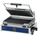 Contact grill with 1 cast iron plate, grooved/grooved, 365x245 mm