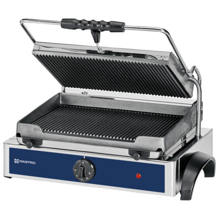 Contact grill with 1 cast iron plate, grooved/grooved, 365x245 mm