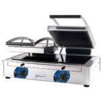 Contact grill with 2 ceramic glass plates, smooth/grooved, 2x 220x220 mm