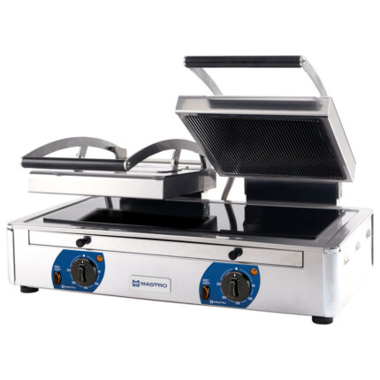 Contact grill with 2 ceramic glass plates, smooth/grooved, 2x 220x220 mm