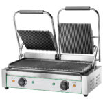 Contact grill with 2 cast iron plates, grooved/grooved, 2x 230x240 mm