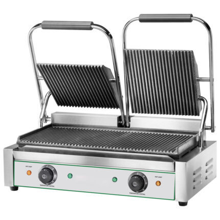 Contact grill with 2 cast iron plates, grooved/grooved, 2x 230x240 mm