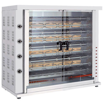 Gas chicken grill with lighting, 9 spits for 36-45 chickens