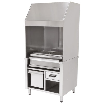 Charcoal grill on cupboard with charcoal drawer and exhaust, 1 zone total 800x600 mm