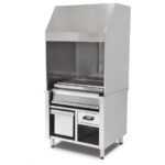 Charcoal grill on cupboard with charcoal drawer and exhaust, 3 zones total 1600x600 mm