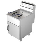 Gas fryer with 1 bowl of 45 litres on closed cabinet with door