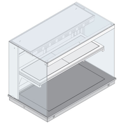 Heated static square display with 1 shelf on heated top plate, open on customers side, 5x GN 1/1